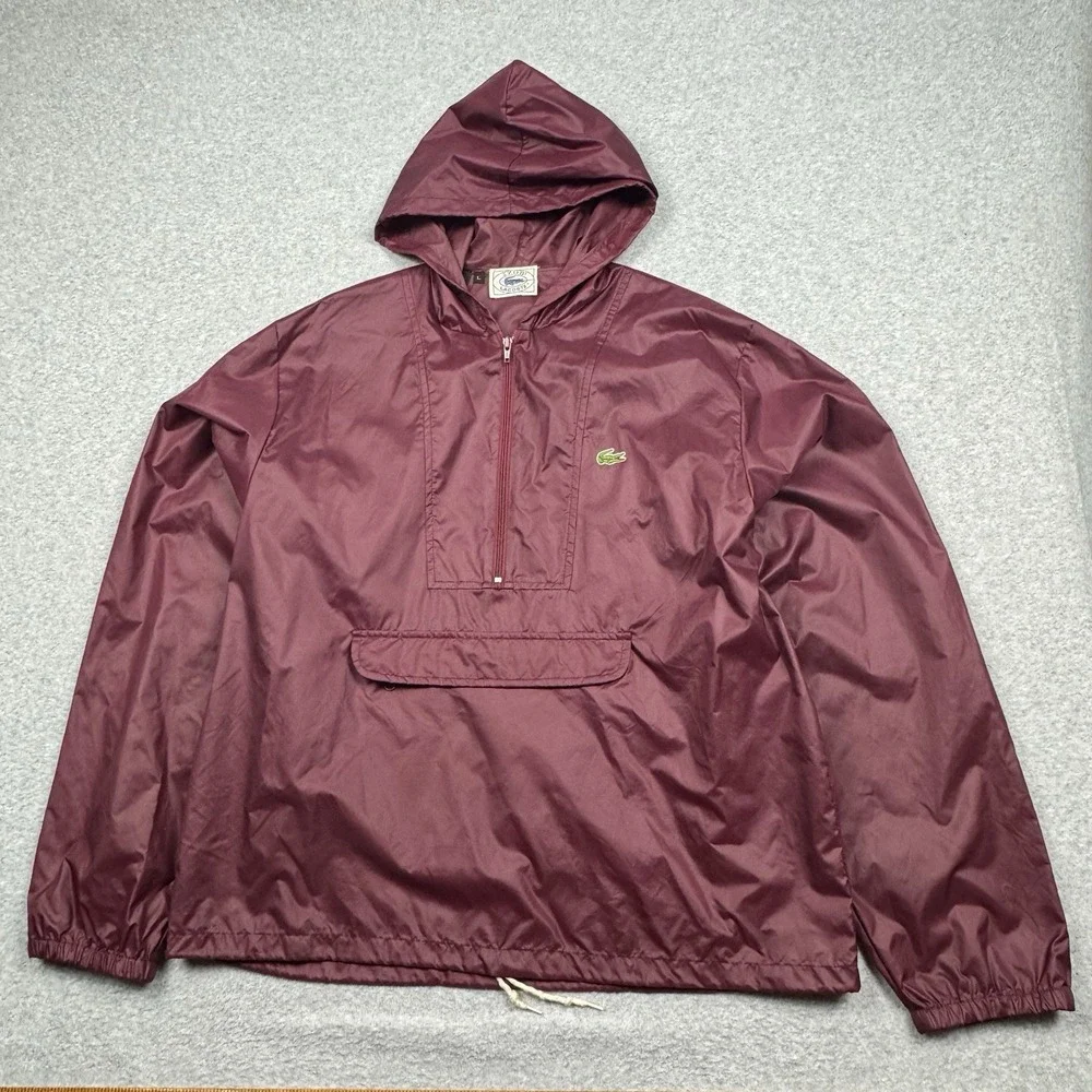 VTG 80's IZOD Lacoste Windbreaker Jacket Large Packable Maroon Sporty Preppy EUC
